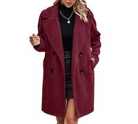 Ghzste Cappotto a doppio petto da donna, misto risvolto, cappotto invernale lungo, colletto rovesciato, colore puro, cappotto casual, borgogna, XL