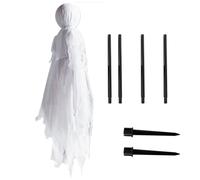 Ghzste Decorazioni Streghe Halloween Pali all'aperto con 7 Colori Luci LED Creepy Wizard Light Up Frake Flying Decoration per Haunted House Lawn Yard (bianco)