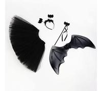 Ghzste Gonna in Rete Nera con di Pipistrello, Fascia per Capelli e | Set Costumi da Quattro Pezzi, Elastico in Vita 21-45 Cm, Lunghezza Gonna 30 Cm, Dimensione 54x27 Cm, per Feste di