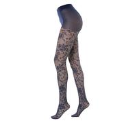 Gi&Gi Collant Donna Fantasia Fiori,Collant di pizzo da donna caratterizzati floreale tono su tono. 40 Denari N.1464 (IT, Testo, L, XL, Regular, Regular, BLU SCURO)