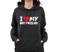 gi Graphic Impact Felpa con cappuccio con scritta "I Love My Boyfriend" e cuore BF, design personalizzato, Nero , S