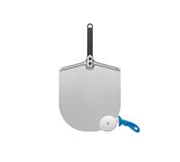 Gi.Metal Kit Pala per Pizza in Alluminio con Manico Corto 33x25 cm + Rotella Tagliapizza - Utensili per Pizza Fatta in Casa - Professionali, Leggeri e Resistenti