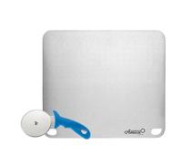 Gi.Metal Kit Piastra in Acciaio Inox 40x35 cm + Rotella Tagliapizza - Per Forno, Barbecue e Gas - Cottura Uniforme e Taglio Preciso - Uso Domestico e Professionale