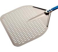Gi.Metal Pala per Pizza Professionale Linea Azzurra A-32RFX/150, Testa 33X33 cm, Manico smontabile da 150 cm, Testa in Alluminio anodizzato Neutro, Manico anodizzato Azzurro