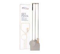 Gi.Metal Set Pizza da Parete per Uso domestico - Linea Amica (Pala per Pizza Testa 32x30cm, Palettino Testa diametro 20cm, Spazzola Forno Pizza e Appendipale a Parete 3 posti, h strumenti 120cm)