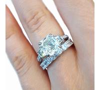 GIA Certificato 5.00 Carato Taglio Asscher Diamante Sposa Set Anello 18k Bianco