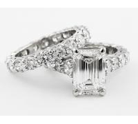 GIA Certificato Diamante Sposa Set Anello 7.50 Ctw Smeraldo E Taglio Rotondo