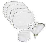 Gia Set Tessile 4 Jogos Americanos + 4 Guardanapos Branco/Verde