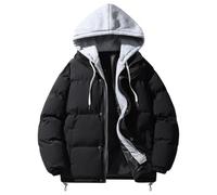 Giacca a bolle da uomo, isolata, con cappuccio e cerniera, per sci | Abbigliamento da lavoro esterno, cappotto da sci spesso resistente al vento, maniche lunghe, taglie forti
