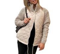 Giacca a buffer patchwork in maglia da donna nel tardo autunno/inizio inverno, leggera trapuntata con motivo a rombi da donna, leggera trapuntata con motivo patchwork