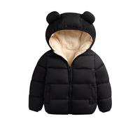 Giacca a buffer per bambini e bambine, con cappuccio, imbottita, morbida fodera in pile, per le mezze stagioni, con cerniera calda, trapuntata, per ragazze, casual, con cappuccio, Nero , 5-6 Jahre