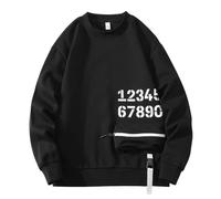 Giacca a maglia grossa da uomo a maniche lunghe, stile casual, scollo rotondo, con tasca, felpa senza cappuccio da uomo, Nero , L