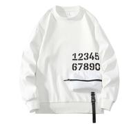 Giacca a maglia grossa da uomo a maniche lunghe, stile casual, scollo rotondo, con tasca, felpa senza cappuccio da uomo, bianco, L