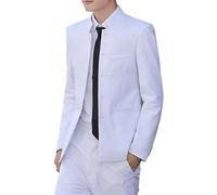 Giacca a Manica Lunga Stile Cinese per gli uominiMandarino Single Petto Blazer Giacca leggera con collo Mandarino, bianco, 4XL