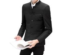 Giacca a Manica Lunga Stile Cinese per gli uominiMandarino Single Petto Blazer Giacca leggera con collo Mandarino, Nero , XXL