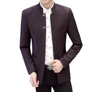 Giacca a Manica Lunga Stile Cinese per gli uominiMandarino Single Petto Blazer Giacca leggera con collo Mandarino, rosso, XXXL
