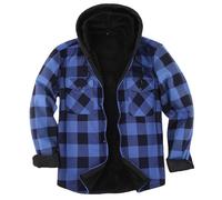 Giacca a quadretti da uomo, spessa e calda, con cappuccio, comoda felpa in flanella, casual, a quadri, per il tempo libero, Blu, 3XL