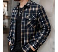 Giacca a quadri vintage casual da uomo con bottoni davanti e maniche lunghe, abbigliamento casual autunnale, flanella per uomo, stile old money, per il tempo libero quotidiano, gite del fine settimana