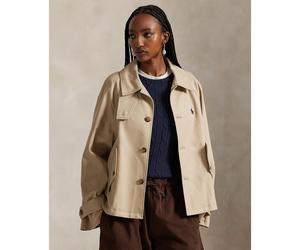 Giacca a trapezio abbottonata in cotone Beige M Tinta unita