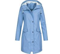 Giacca a vento da donna, a maniche lunghe, con cerniera intera, con cappuccio, casual, per escursionismo, passeggiate, ciclismo, capispalla, blu cielo, L