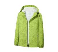 Giacca a vento da donna, impermeabile, con cappuccio, oversize, chiusura lampo, giacca a vento stampata, impermeabile, con coulisse, tinta unita, per il tempo libero, leggera, sottile, verde, XXXXXL
