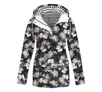 Giacca a vento da donna, leggera, a righe, impermeabile, antivento, con cappuccio, morbida, leggera, da trekking, casual, giacca softshell, grigio scuro, XXXXXL