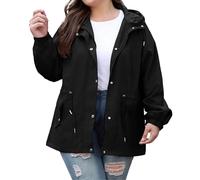 Giacca a vento da donna, leggera, con cappuccio, per attività all'aperto, escursioni, viaggi, tutti i giorni in primavera, Nero , 4XL