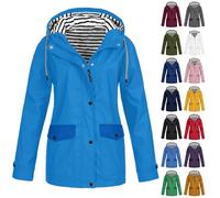 Giacca a vento da donna, leggera, impermeabile, alla moda, con coulisse, giacca softshell, dimagrante, con tasche con patta, tinta unita, con cappuccio, impermeabile, per escursioni e viaggi, AB1, 4XL