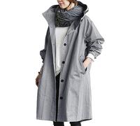 Giacca a vento da donna, leggera, impermeabile, traspirante, alla moda, con ceneri lunghe e a T, abbottonatura, impermeabile, tinta unita, giacca invernale leggera, molto calda, Grigio 10, S
