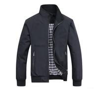 Giacca a vento leggera da uomo, casual, con colletto alla coreana, con cerniera intera, aderente, per primavera e autunno, capispalla da viaggio con tasche multiple (nero, XL)