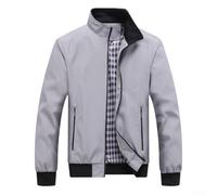 Giacca a vento leggera da uomo, casual, con colletto alla coreana, con cerniera intera, per primavera, autunno, capispalla da viaggio con tasche multiple (grigio, 3XL)