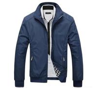 Giacca a vento leggera da uomo, casual, con colletto alla coreana, con cerniera intera, per primavera e autunno, capispalla da viaggio con tasche multiple (blu, 3XL)