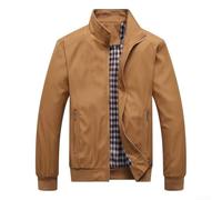 Giacca a vento leggera da uomo, casual, con colletto alla coreana, con cerniera intera, per primavera e autunno, capispalla da viaggio con tasche multiple (Khaki 4XL)