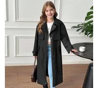 Giacca a vento lunga e ampia per ragazze pre-adolescenti, con cintura, colletto a bavero, fiocco, tasche, stile casual e militare, adatta per il pendolarismo, attività all'aperto e il ritorno a scuola