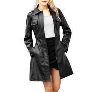 Giacca a vento midi in pelle da donna trench/cappotto da donna nero classico, media lunghezza, in vera pelle Donne in pelle Trench Coat Giacca monopetto Marrone Cappotto lungo in ecopelle