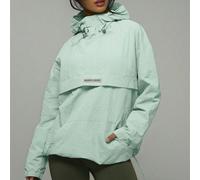 Giacca anorak con cappuccio, chiusura lampo a metà, dettaglio tasca, logo, in nylon, adatta per primavera/estate, giacca antipioggia, escursionismo, attività sportiva, casual, vacanze, festival, stree