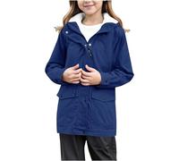 Giacca Antipioggia con Cappuccio Foderata in Pile per Escursionismo Campeggio Invernale Termica Antivento Softshell Tutte Stagioni Ragazze (Navy, 5-6 Years)