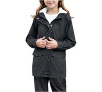 Giacca Antipioggia con Cappuccio Foderata in Pile per Escursionismo Campeggio Invernale Termica Antivento Softshell Tutte Stagioni Ragazze (Grey, 5-6 Years)