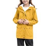 Giacca Antipioggia con Cappuccio Foderata in Pile per Escursionismo Campeggio Invernale Termica Antivento Softshell Tutte Stagioni Ragazze (Yellow, 5-6 Years)