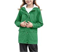 Giacca Antipioggia con Cappuccio Foderata in Pile per Escursionismo Campeggio Invernale Termica Antivento Softshell Tutte Stagioni Ragazze (Green, 5-6 Years)