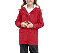 Giacca Antipioggia con Cappuccio Foderata in Pile per Escursionismo Campeggio Invernale Termica Antivento Softshell Tutte Stagioni Ragazze (Red, 5-6 Years)