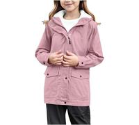 Giacca Antipioggia con Cappuccio Foderata in Pile per Escursionismo Campeggio Invernale Termica Antivento Softshell Tutte Stagioni Ragazze (5-6 Years)