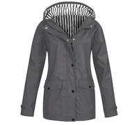 Giacca antipioggia da donna 2025 autunno leggero impermeabile impermeabile giacca a vento trench con cappuccio all'aperto, Grigio, 4XL