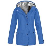 Giacca antipioggia da donna 2025 autunno leggero impermeabile impermeabile giacca a vento trench con cappuccio all'aperto, blu cielo, 5XL