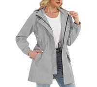 Giacca antipioggia da donna con cappuccio staccabile leggera impermeabile giacca a vento all'aperto escursionismo viaggio trench impermeabile, 1A-Light Ashy, S