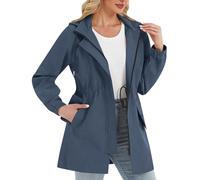 Giacca antipioggia da donna con cappuccio staccabile leggera impermeabile giacca a vento all'aperto escursionismo viaggio trench impermeabile, 1a-blu navy, L