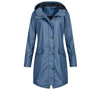 Giacca antipioggia da donna impermeabile impermeabile per esterni leggera giacca a vento impermeabile lunga con cappuccio trench, Blu scuro, L
