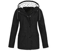 Giacca antipioggia da donna, impermeabile, per attività all'aperto, leggera, con cerniera, per estate e autunno, giacca a vento con cappuccio, Nero , 5XL