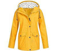 Giacca antipioggia da donna, impermeabile, per attività all'aperto, leggera, con cerniera, per estate e autunno, giacca a vento con cappuccio, Giallo, L