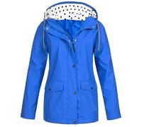 Giacca antipioggia da donna, impermeabile, per attività all'aperto, leggera, con cerniera, per estate e autunno, giacca a vento con cappuccio, Blu, 4XL